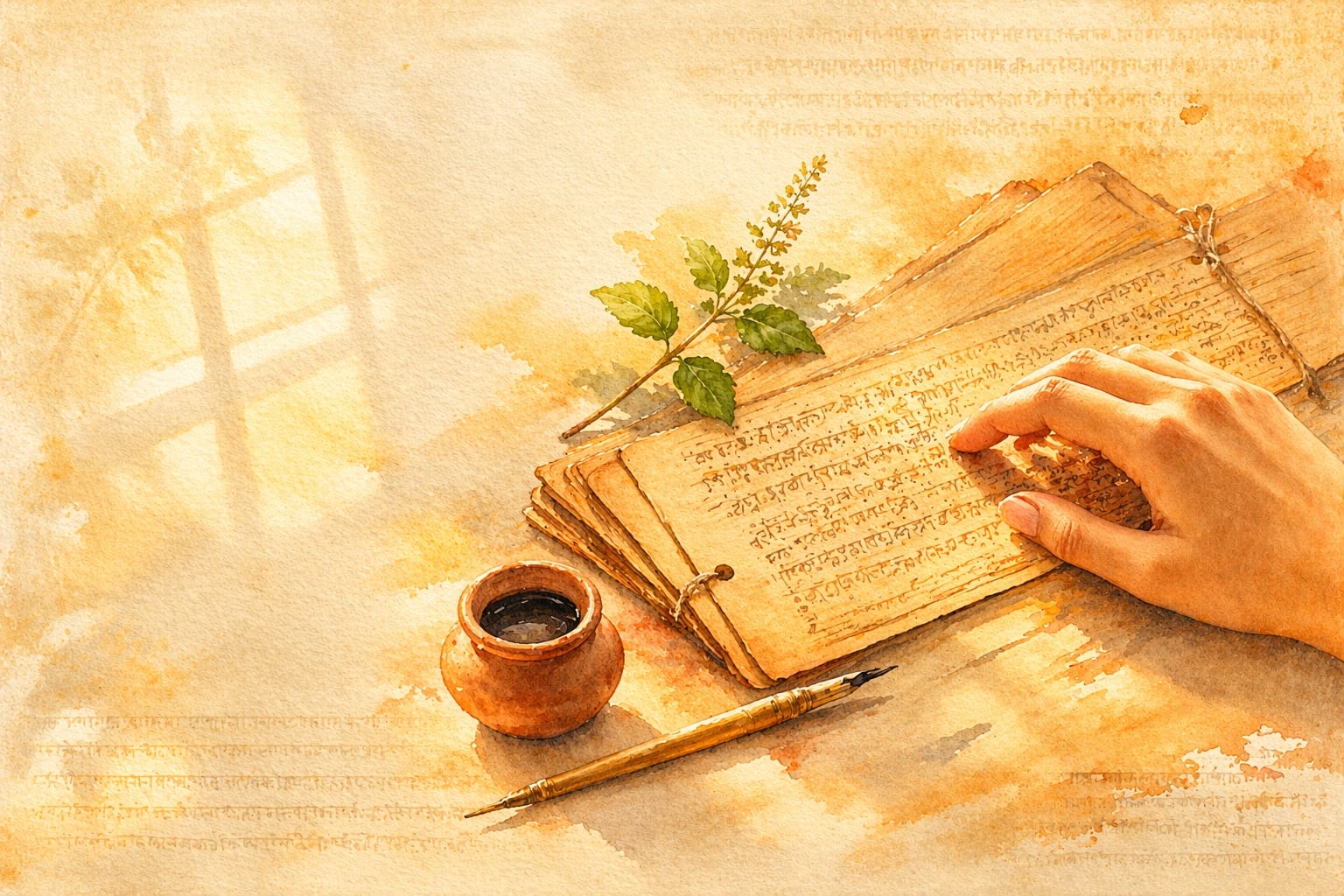A student poring over Vedic texts